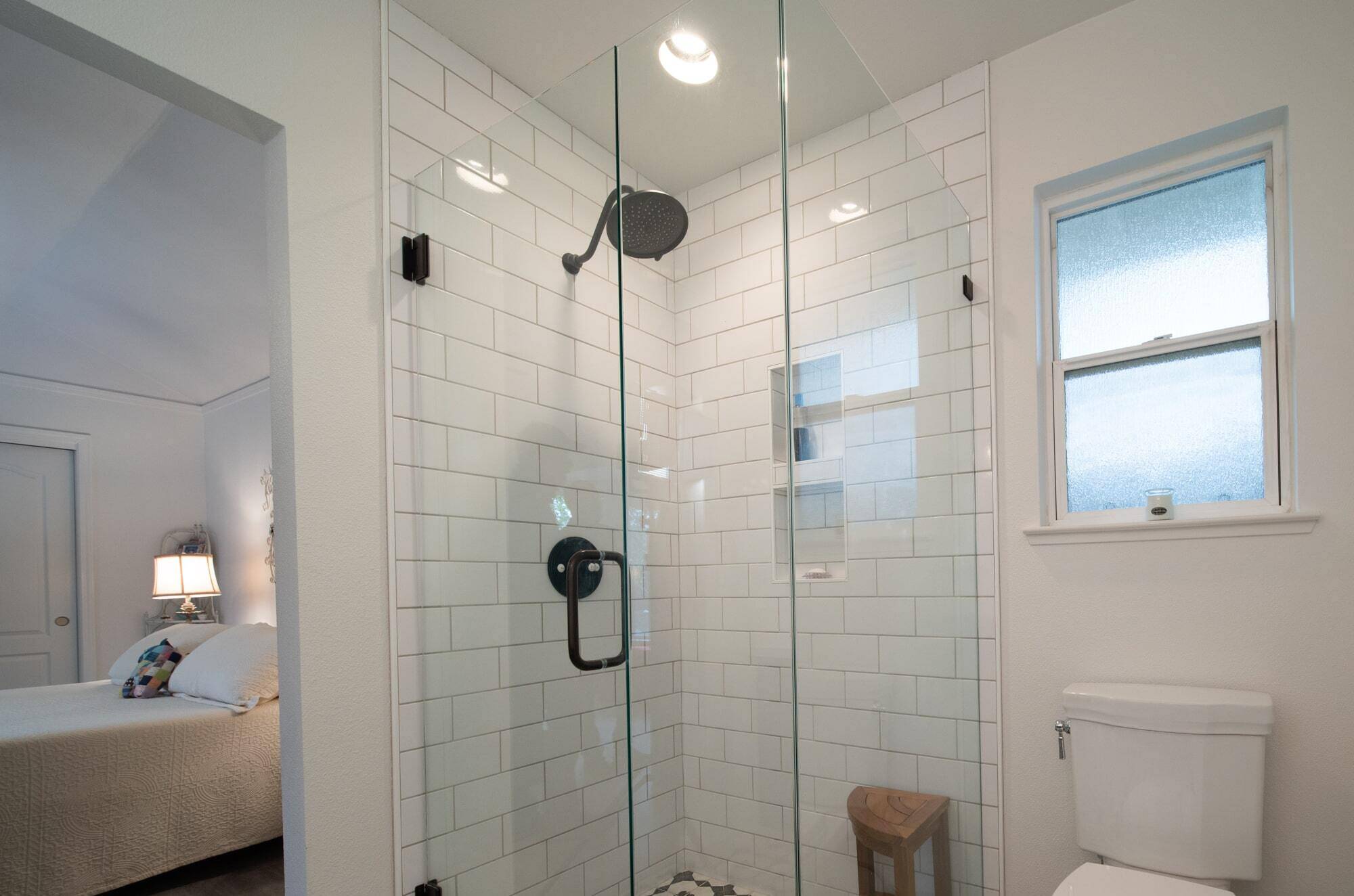 Walk-in shower in Fresno, CA bathroom remodel by Imagine Remodeling